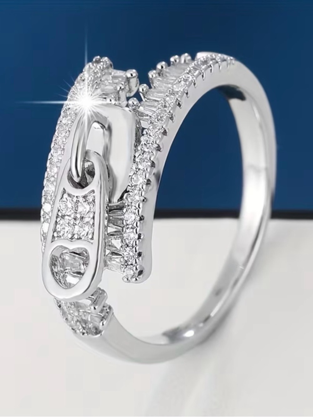 Moissanite Diamond Zipper Design Silver Ring